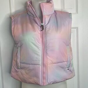 JUICY COUTURE RAINBOW CLOUD CROPPED PUFFER VEST JACKET PINKS WHITE GREENS SZ XL